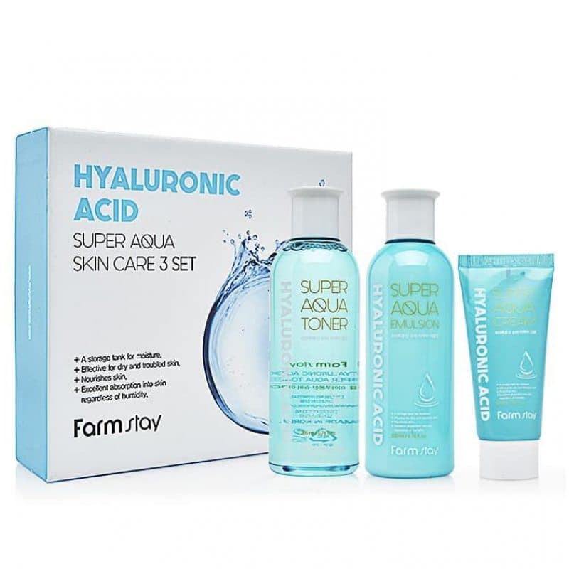 Farm Stay Hyaluronic Acid Super Aqua Skin Care 3 Set Набор 3 средств с гиалуроновой кислотой
