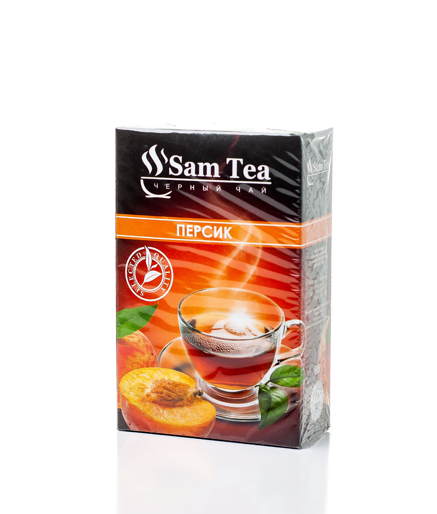 Чай черный Sam Tea с ароматом персика твёрдая упаковка, 80 гр.