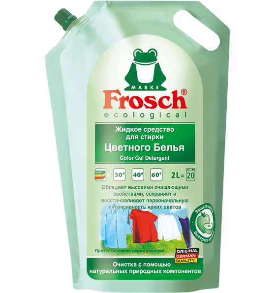 Жидкое средство для стирки цветного белья Frosch, мягкая упаковка 2л